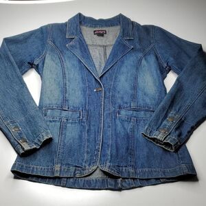 DENIM JEAN BLAZER JACKET pockets SPOILED GIRL BUSINESS CASUAL CAREER medium 6 8